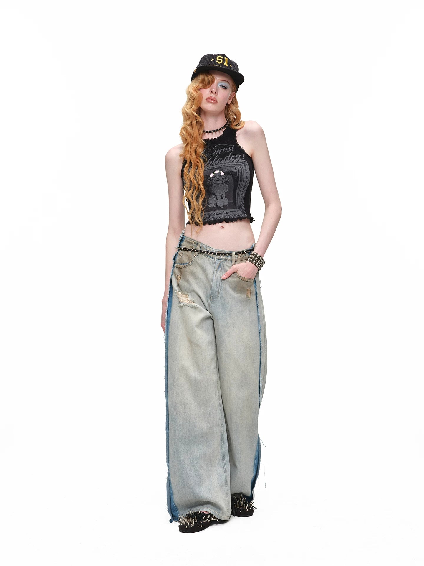 Vintage Mud-Wash Embroidered Barrel-Leg Jeans CHINASQUAD