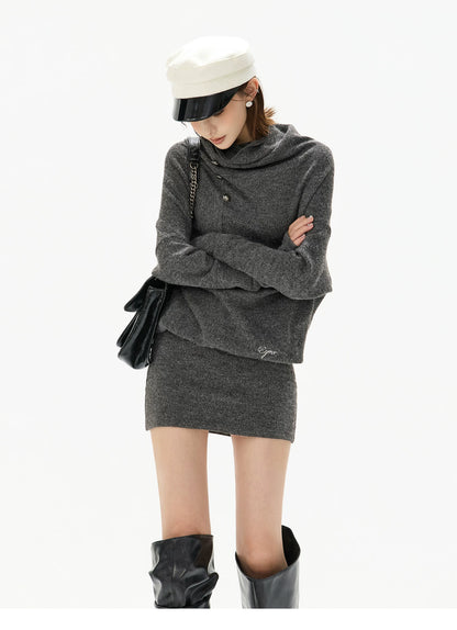 Cowl-Neck Wool Knit Mini Dress