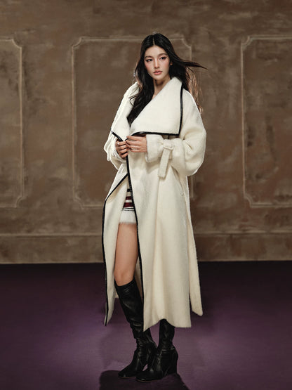 Wool-Blend Long Coat &amp; Striped Slip Dress Set