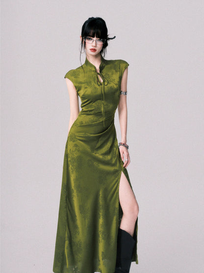 Chinese-Style Slit Cheongsam Maxi Dress