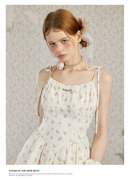 White Floral Spaghetti Strap Dress