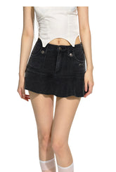 Black & Blue Low-Waist Denim Mini Skirt - CHINASQUAD