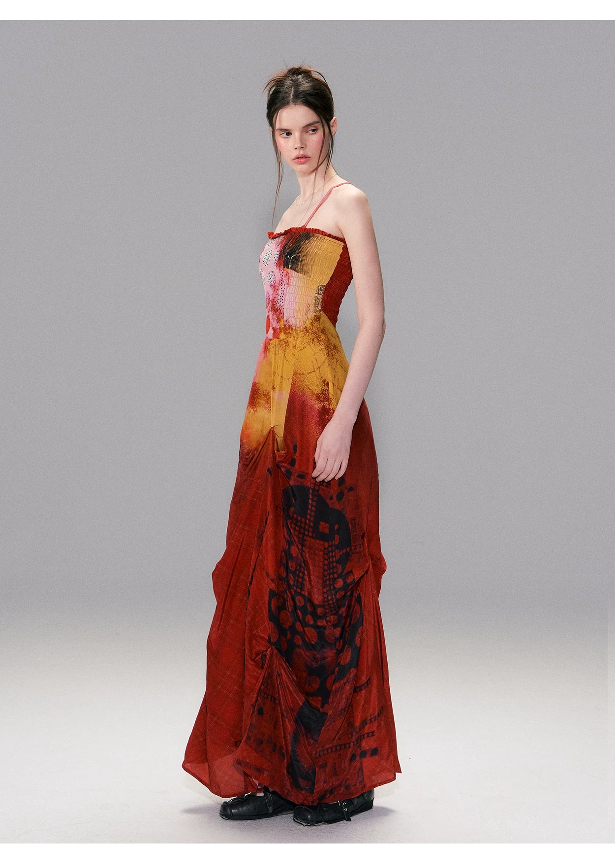 Vintage Red Strapless Printed Maxi Dress