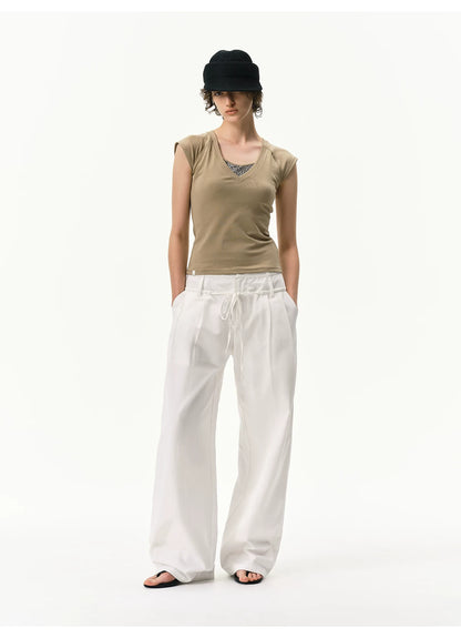 Lyocell Linen Drawstring Barrel-Leg Pants
