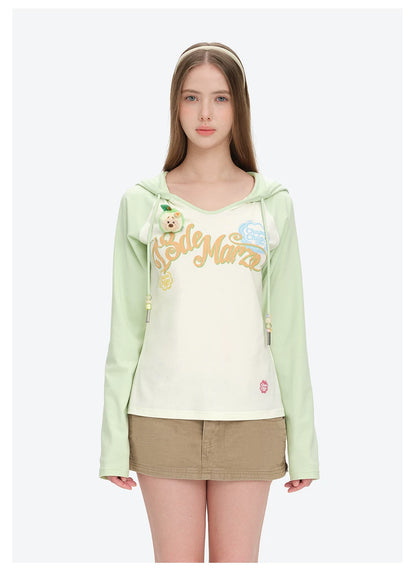 Raglan Sleeve Hooded Long Sleeve Tee