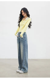 Vintage Washed Wide-Leg Jeans - CHINASQUAD