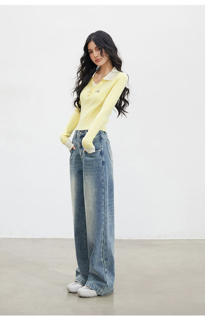 Vintage Washed Wide-Leg Jeans - CHINASQUAD