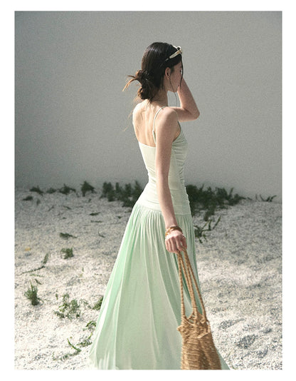 Mint Pearl Texture Two-Piece Maxi Skirt Set