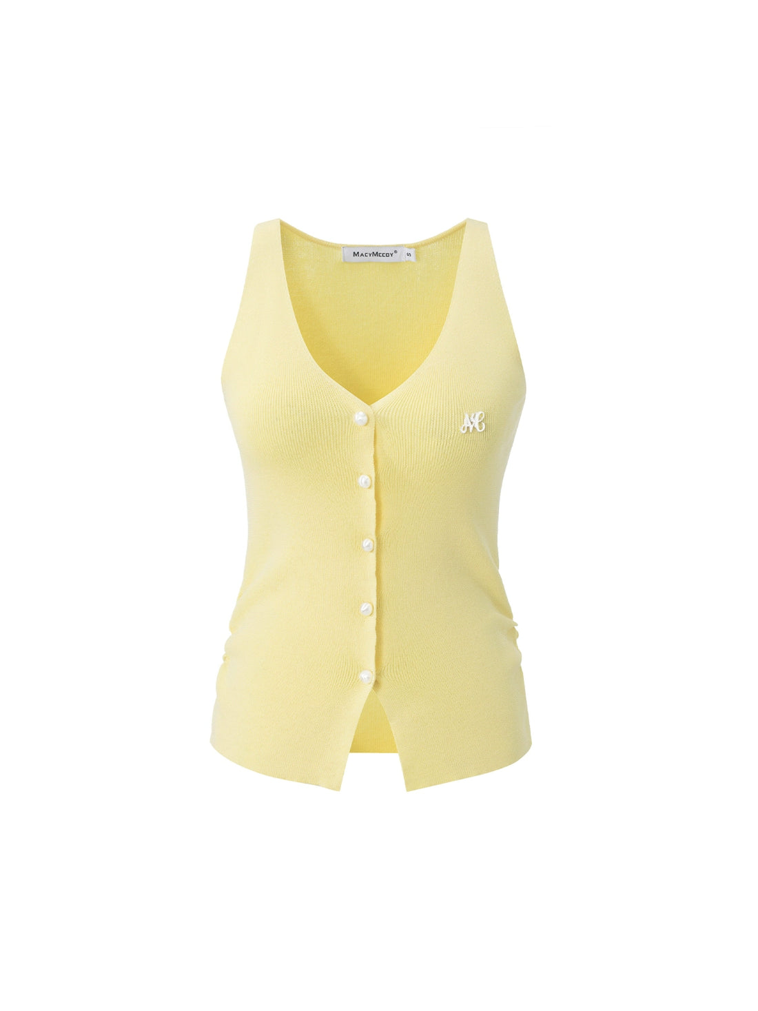 Yellow &amp; Black V-Neck Pleated Knitted Vest