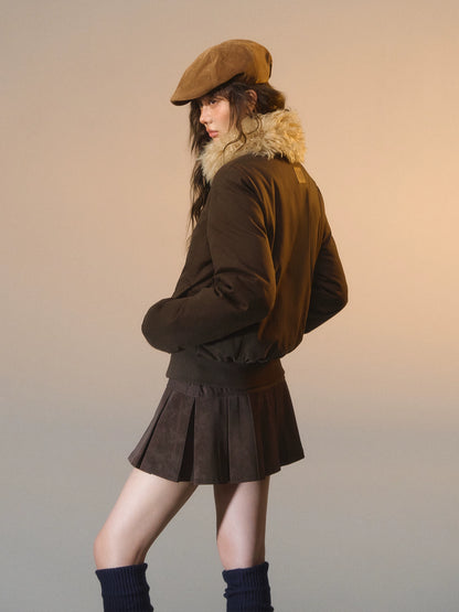 Detachable Fur-Collar Fitted Down Jacket