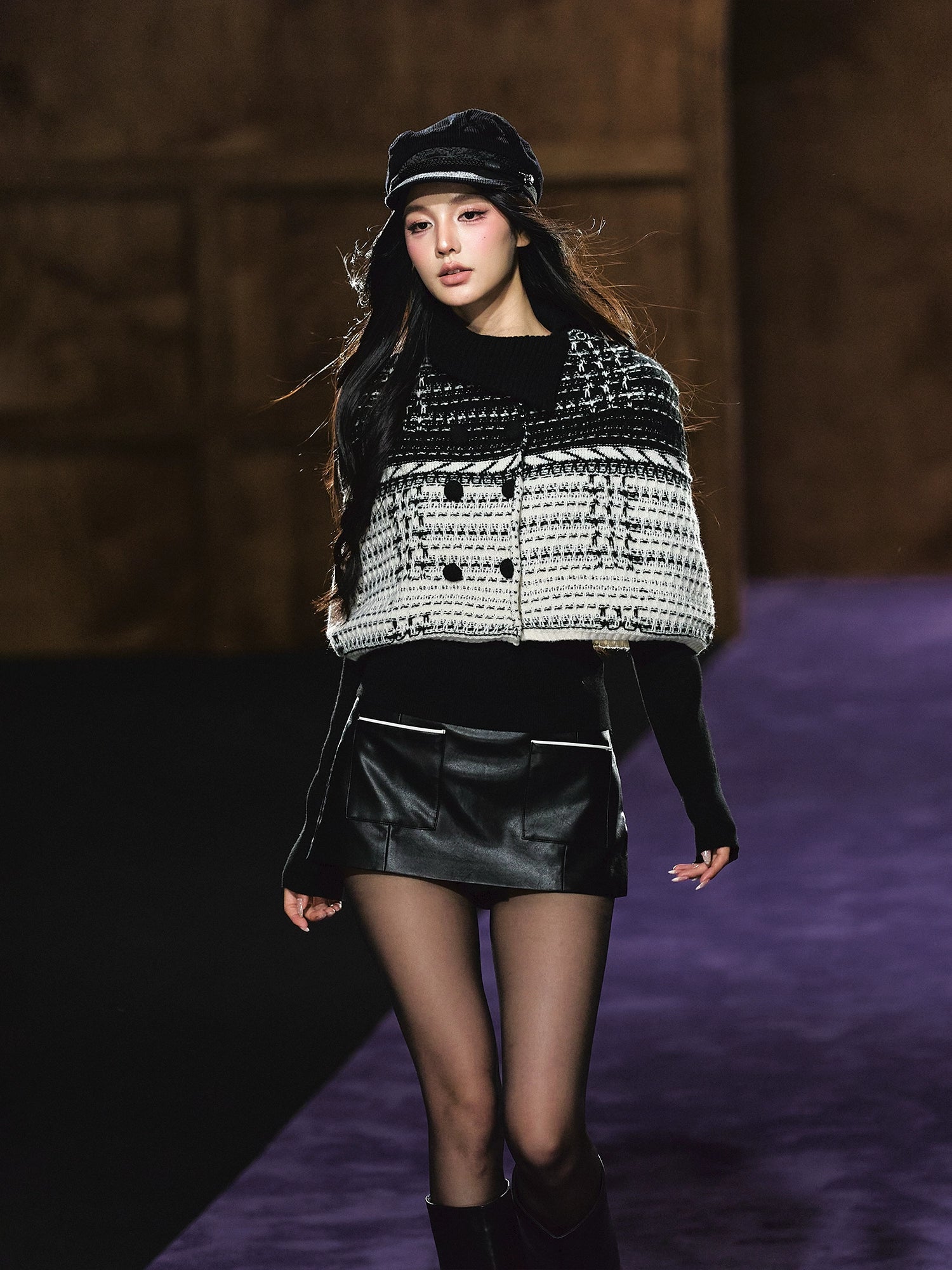 Tweed-Inspired Knit Cape &amp; Crewneck Set