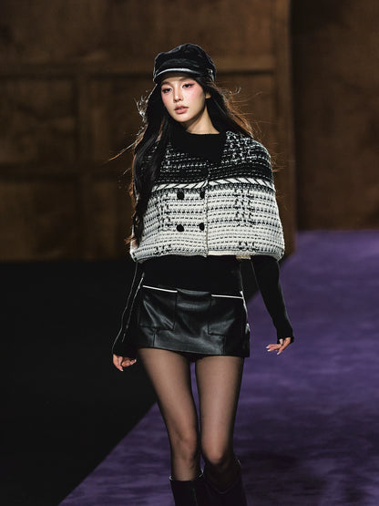 Tweed-Inspired Knit Cape &amp; Crewneck Set