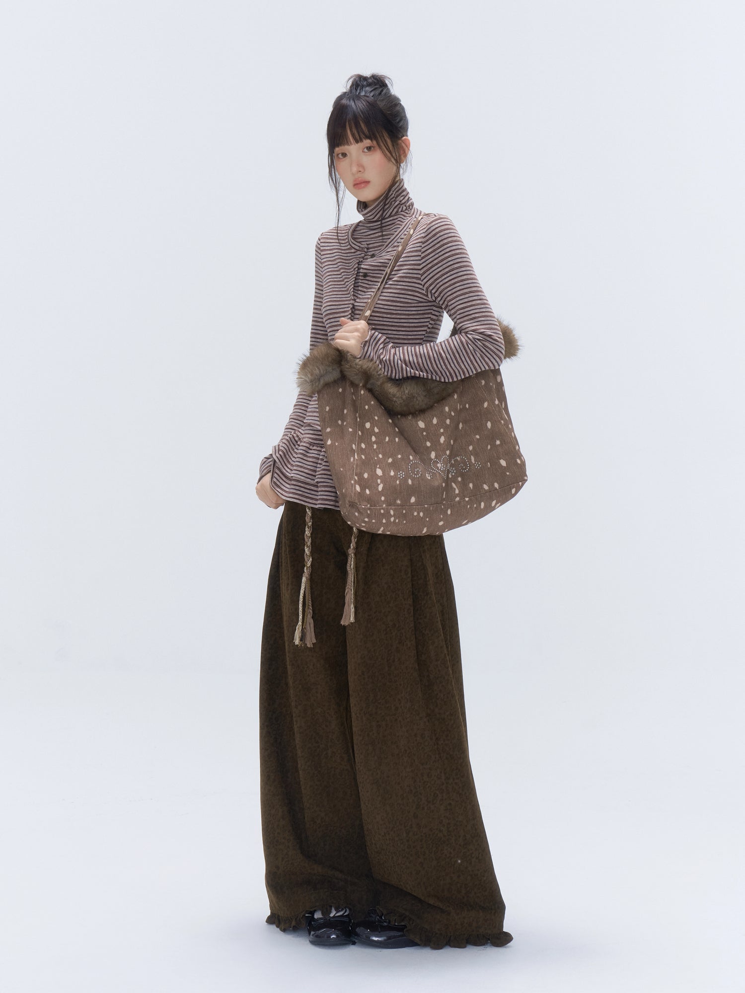 Leopard Pocket Pleated Wide-Leg Pants