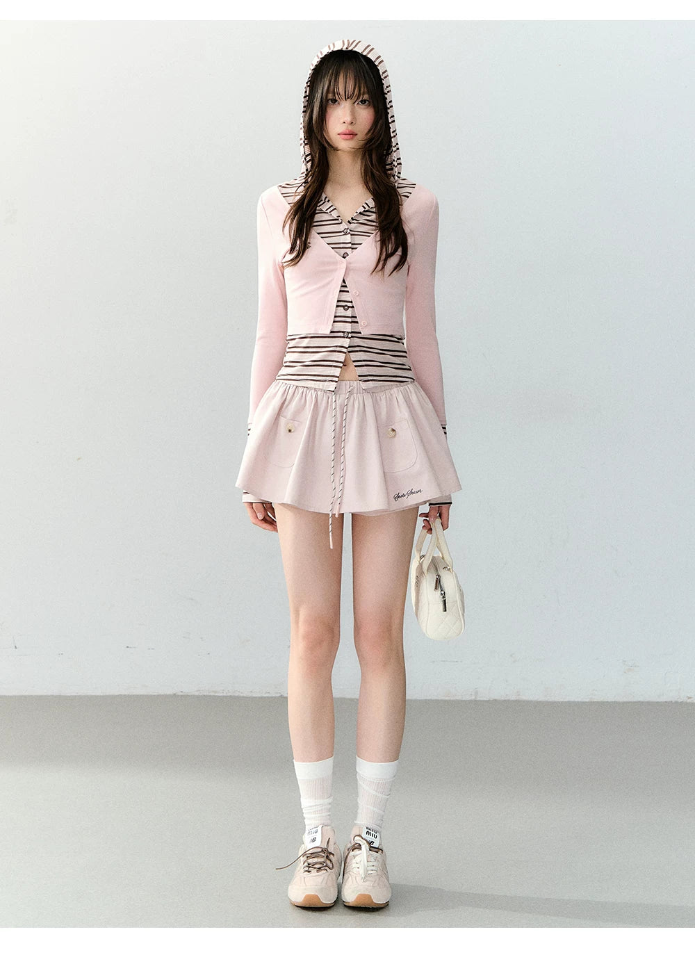Sporty Striped Layered Hooded Top