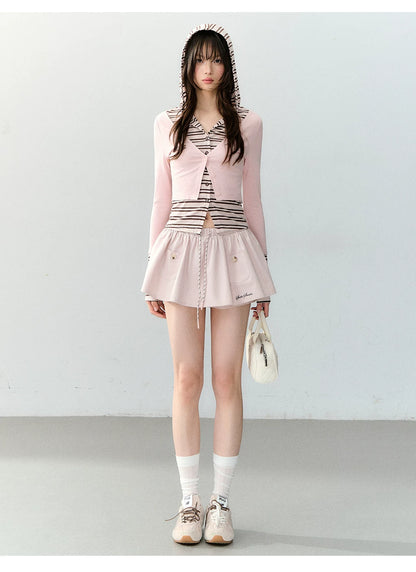 Sporty Striped Layered Hooded Top