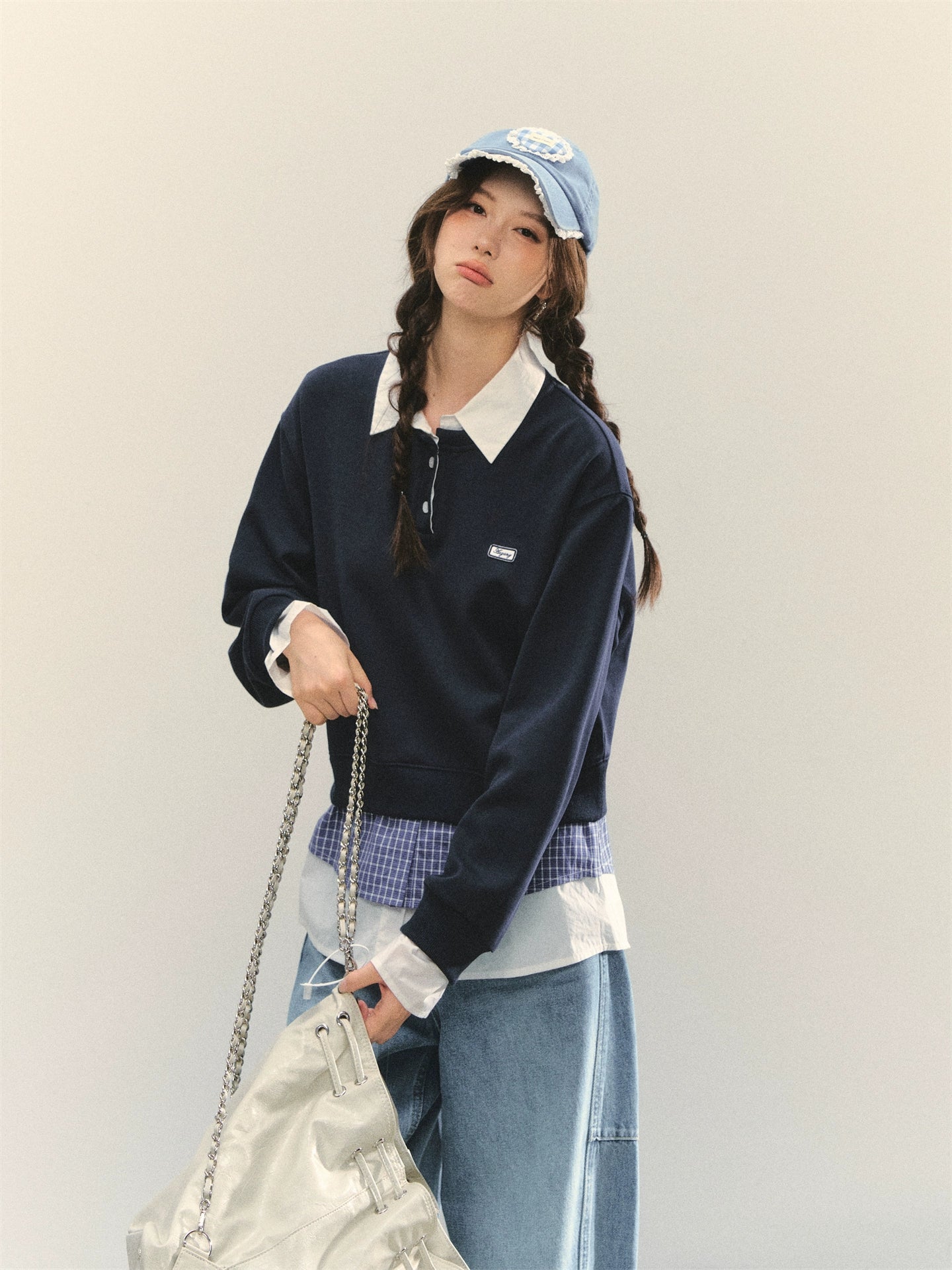 Fake Three-Piece Plaid Splicing Polos