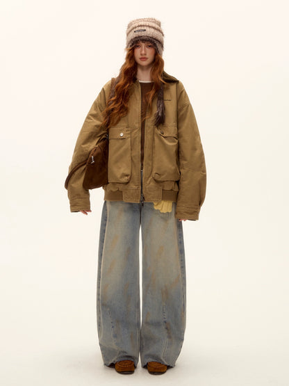 Vintage Washed Distressed Wide-Leg Denim Pants