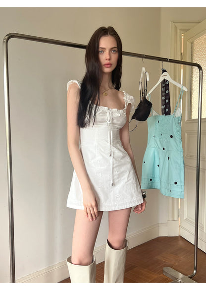 Square-Neck Lace-Up Mini Dress NeverMore
