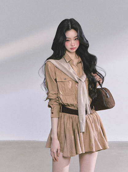 Elevated Hepburn-Style Utility Mini Dress