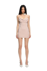 Pink Sheath Satin-Lace Paneled Dress - CHINASQUAD