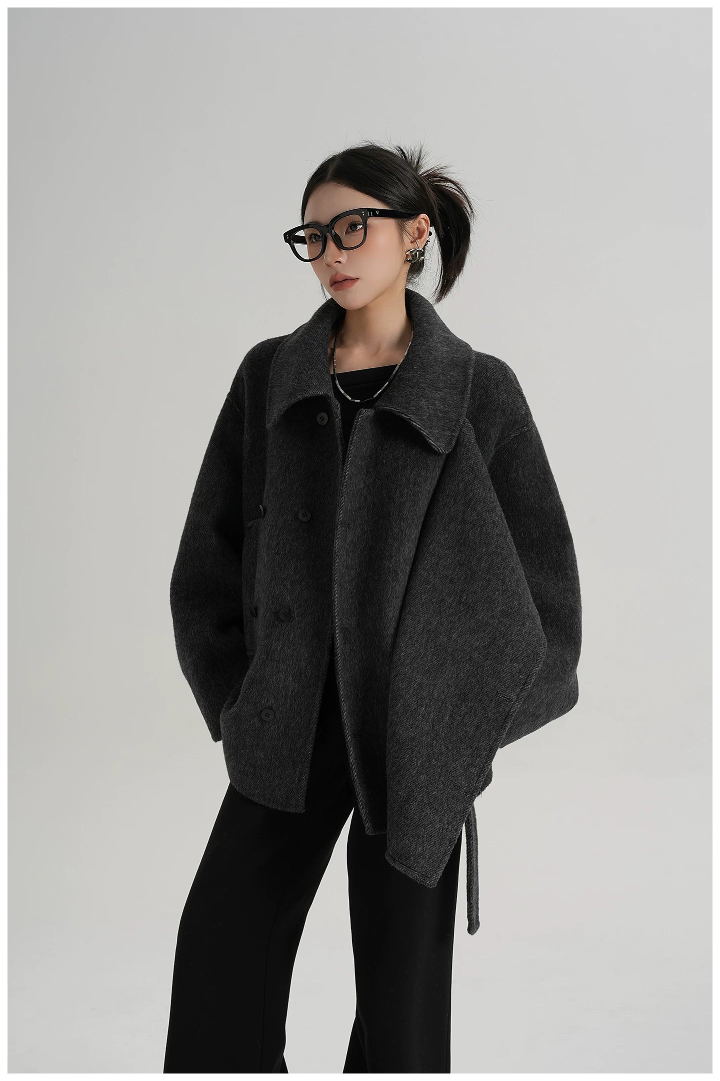 Tie-Detail Patchwork Double-Faced Wool Jacket