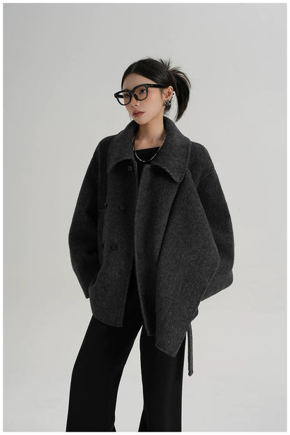 Tie-Detail Patchwork Double-Faced Wool Jacket