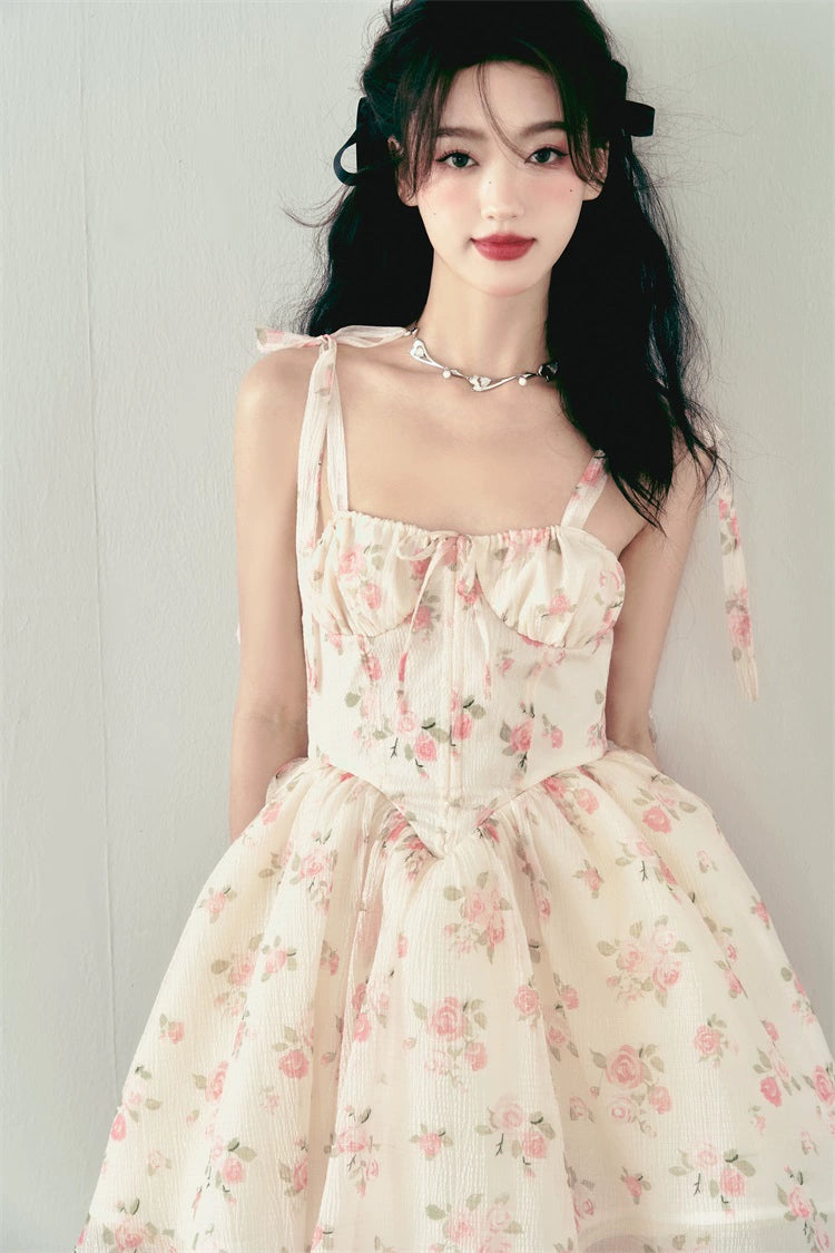 Pink Rose Floral Bow Dress