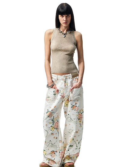 Floral Print Low-Waist Trousers