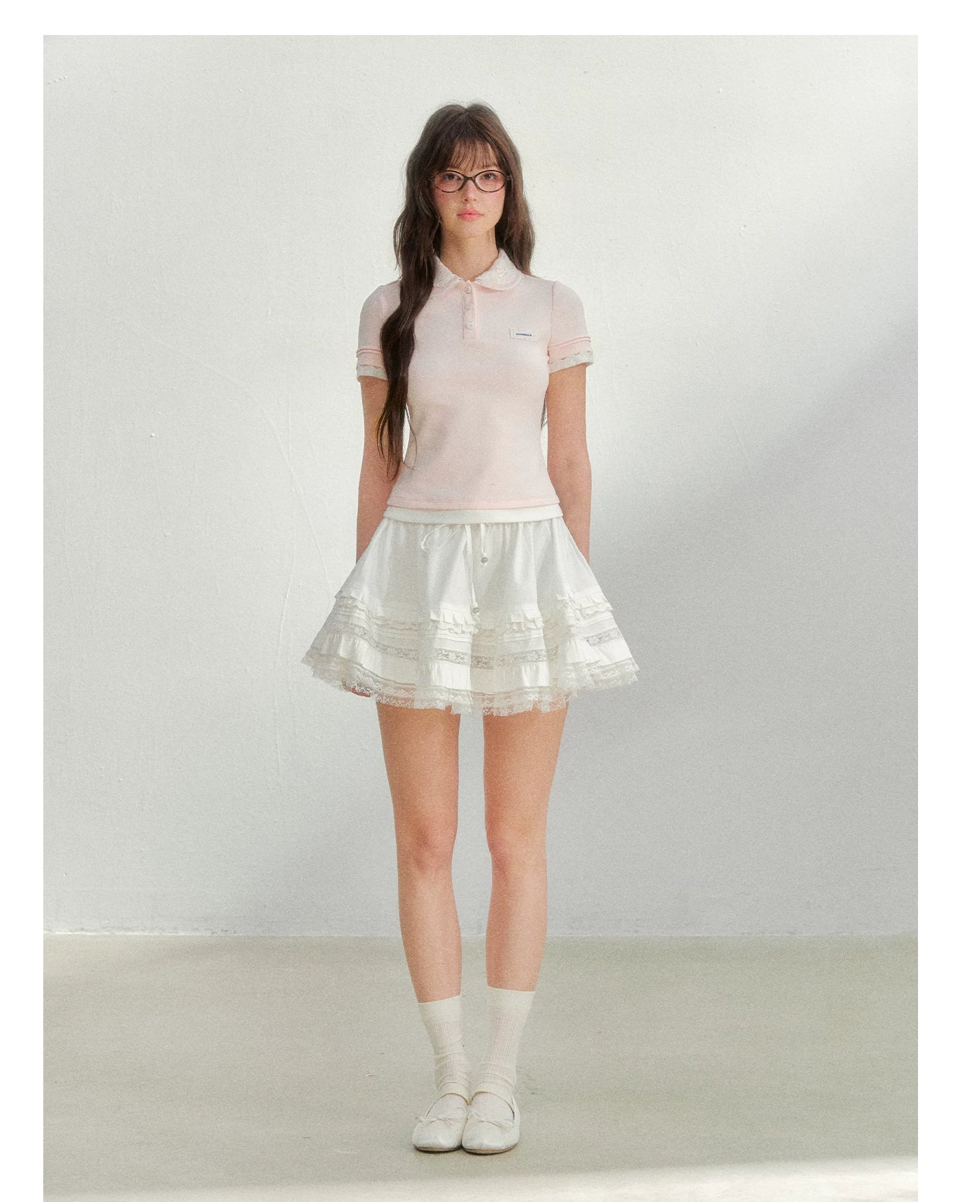 Embroidered Collar Pink Knit Polo