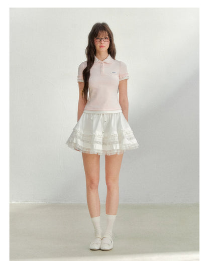 Embroidered Collar Pink Knit Polo