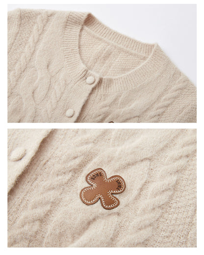 Layered Plaid Patchwork Cable Knit Cardigan