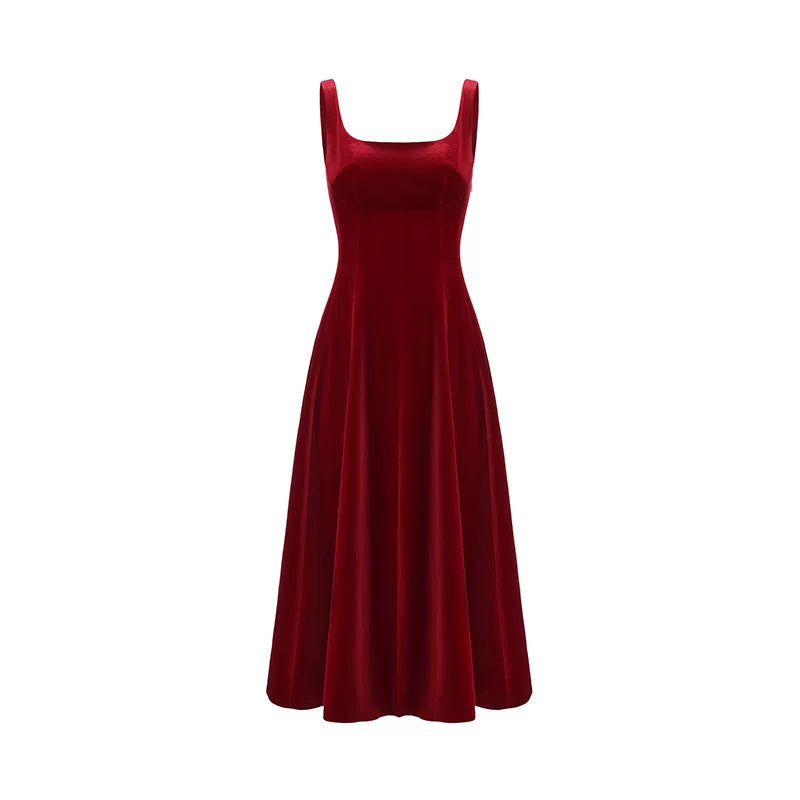 Velvet Strap Fit-and-Flare Mini Dress