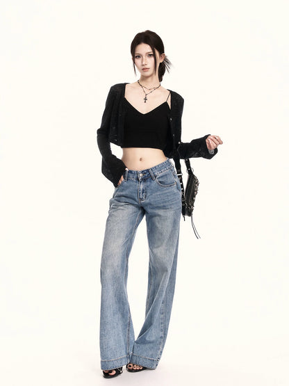 Minimal Black Sheer Knit Cropped Cardigan