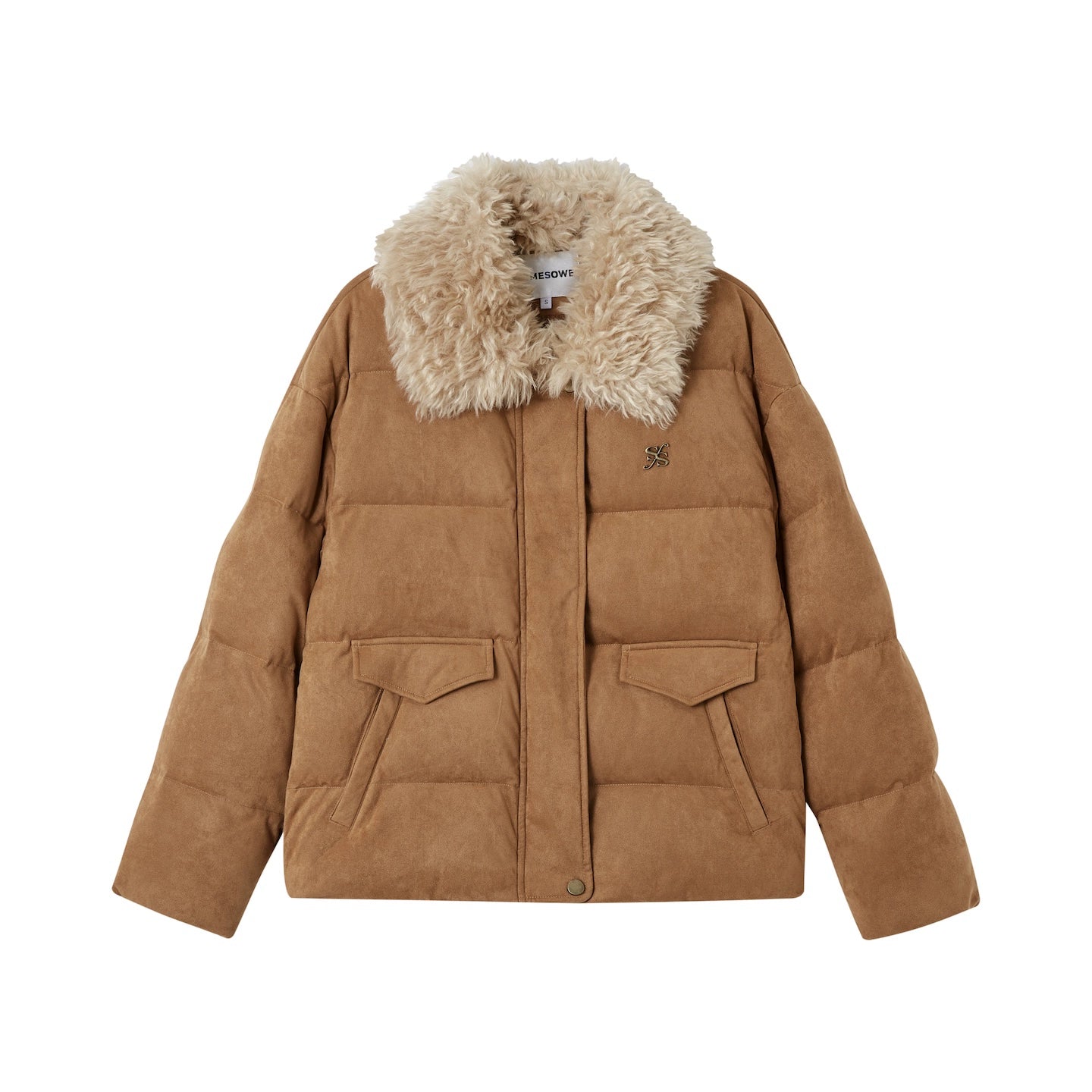Faux Fur Collar Suede-Panel Down Jacket