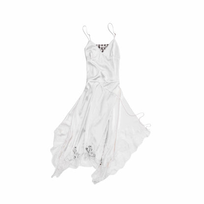 Lace Patchwork Plaid V-Neck Slip Dress