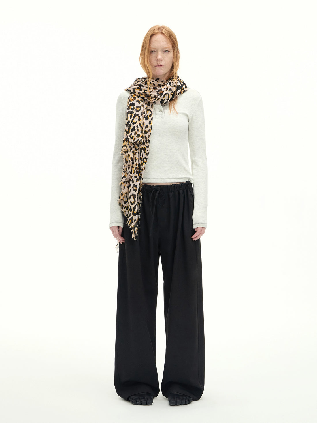 Drawstring Wool-Blend Wide-Leg Pants