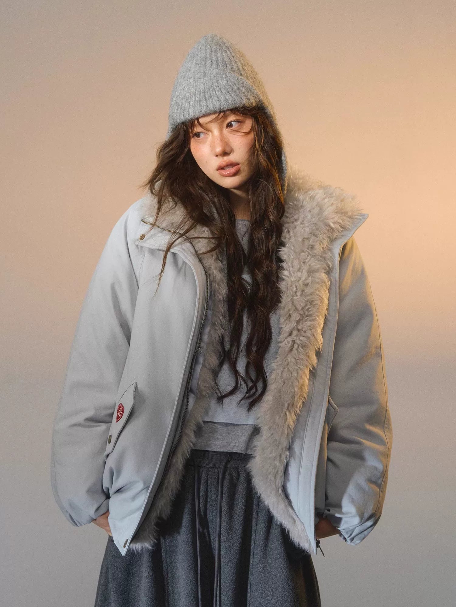 Detachable Faux Fur Collar Parka Down Jacket