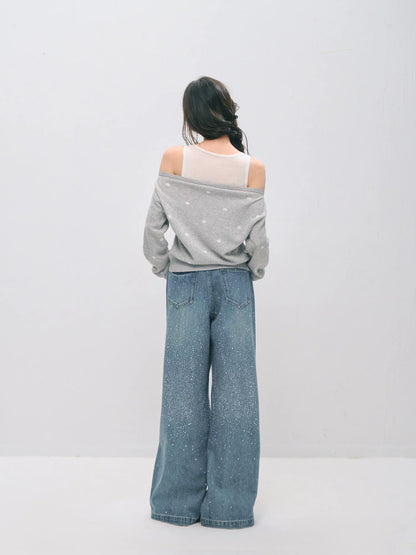 Vintage Straight-Leg Sparkle Denim Jeans