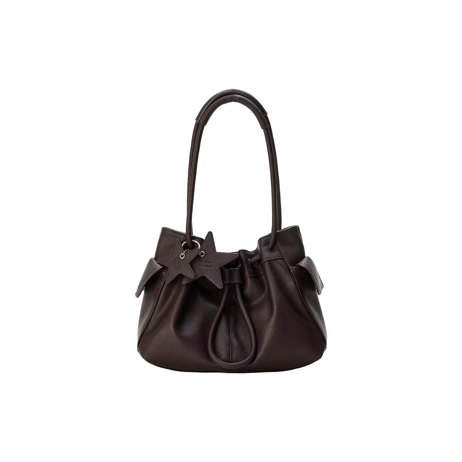 Pebbled Leather Drawstring Cloud Shoulder Bag ECODAY