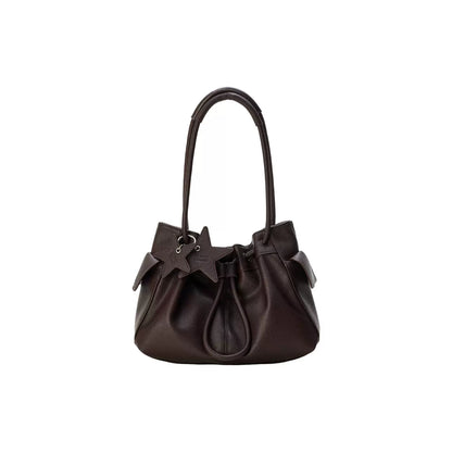 Pebbled Leather Drawstring Cloud Shoulder Bag ECODAY