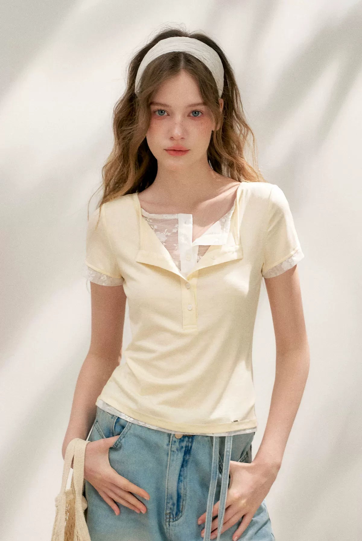 Double-Layer Collar Lace T-Shirt