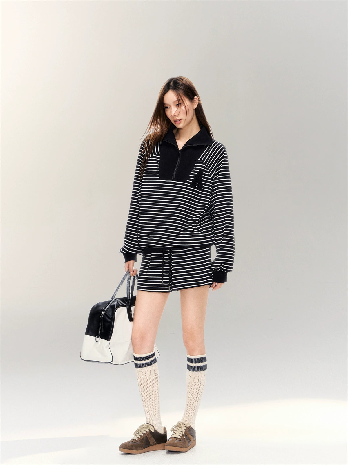 Striped Embroidered Sweatshirt &amp; Shorts Set