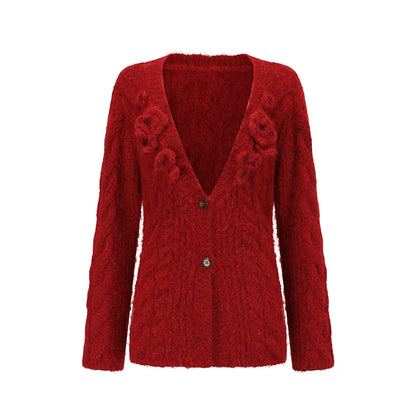 Hand-Crocheted Wool Knit Cardigan