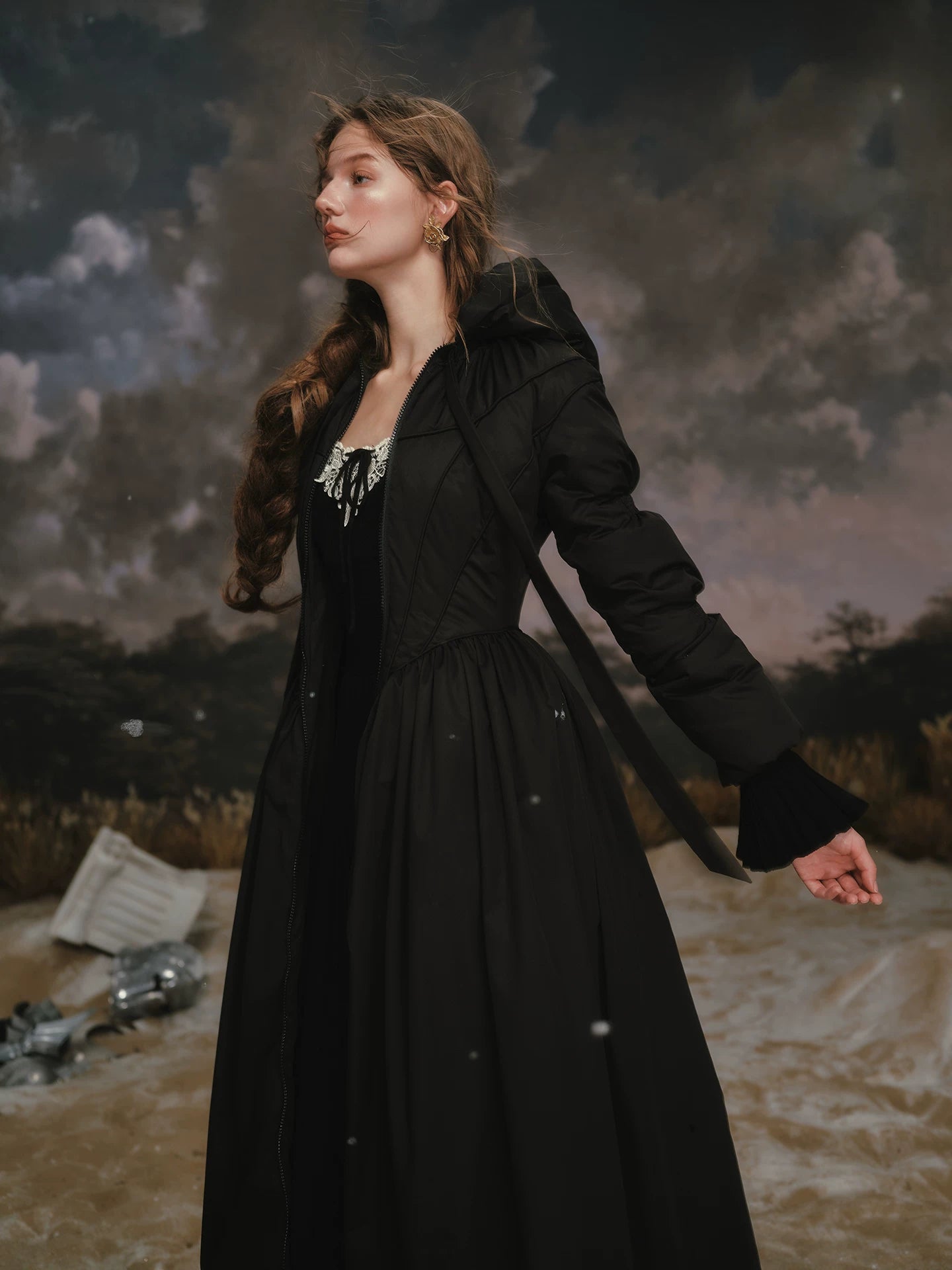 French Tailored Long Black Down Coat