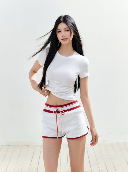 Patchwork Lace Hollow Short-Sleeve T-shirt