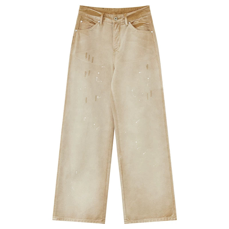 Washed Wide-Leg Denim Pants