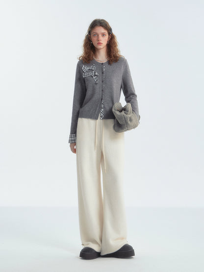 Paneled Knit Velvet Wide-Leg Pants