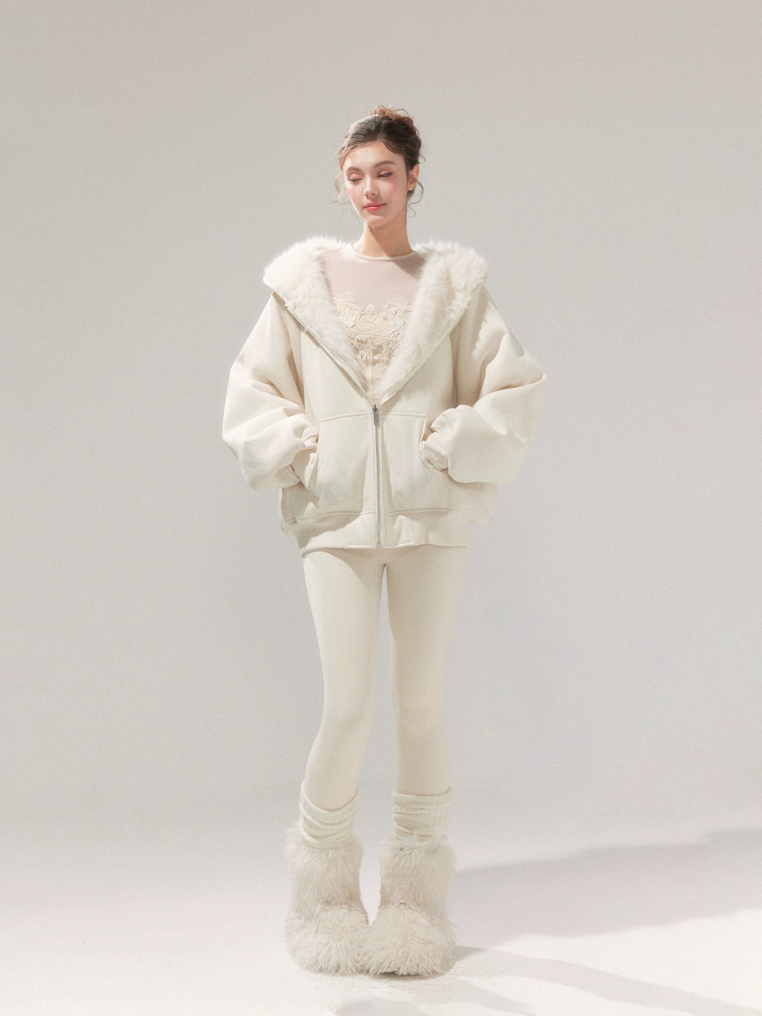 Hooded Fleece Jacket &amp; Plush Sweatpants Set