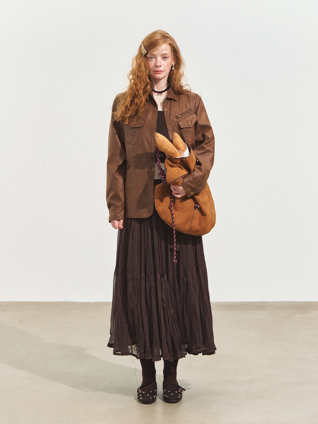 Multi-Pocket Suede Utility Jacket