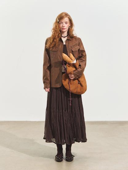 Multi-Pocket Suede Utility Jacket